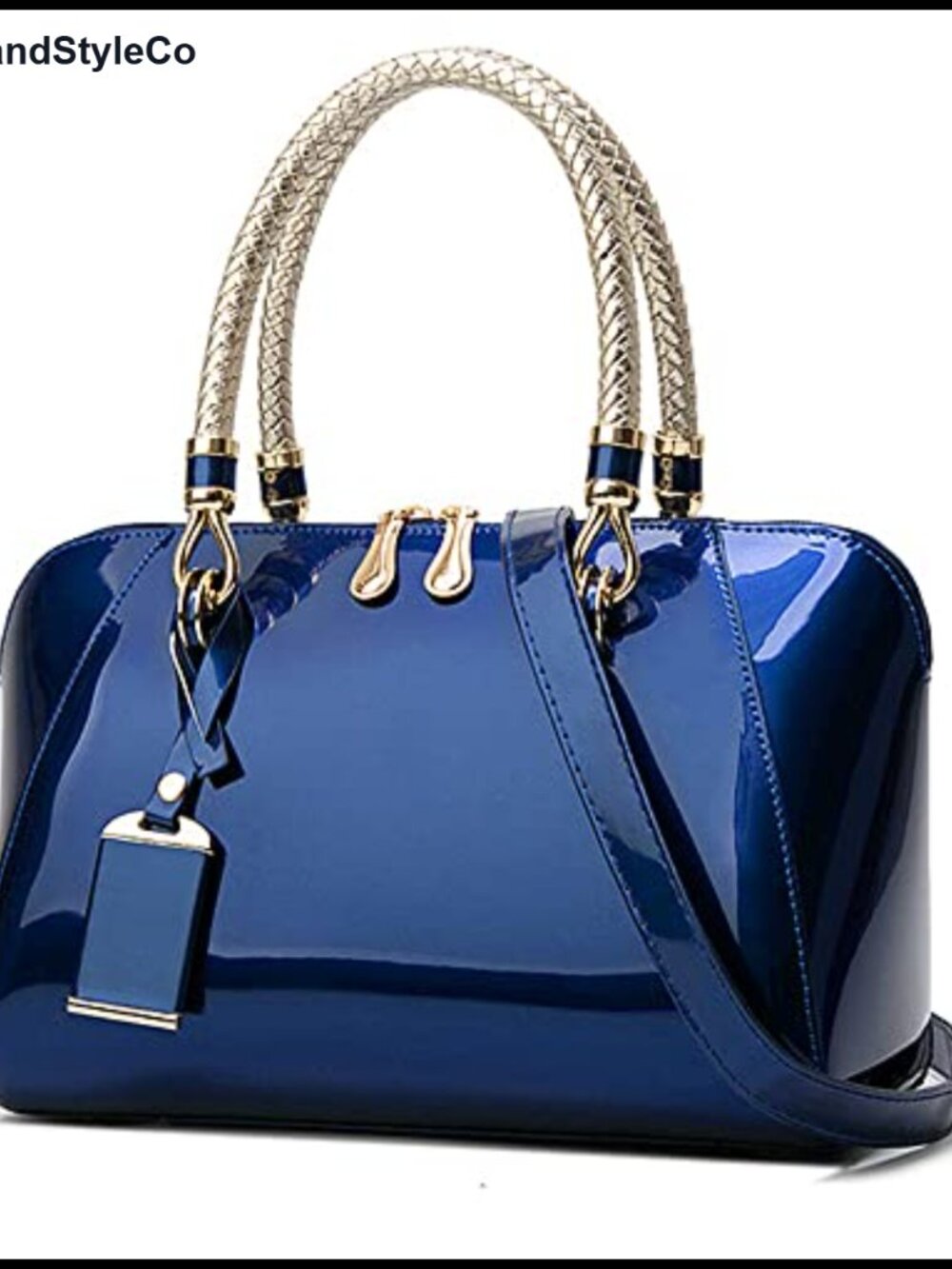 Glossy Patent Leather Satchel Top Handle Purse Woven Handle Women